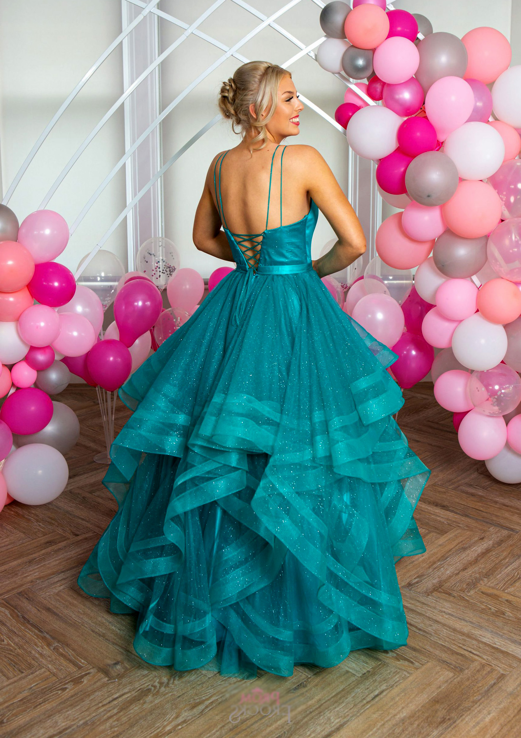 The MK Prom Natalie Dress in Jade Shimmer (Back)