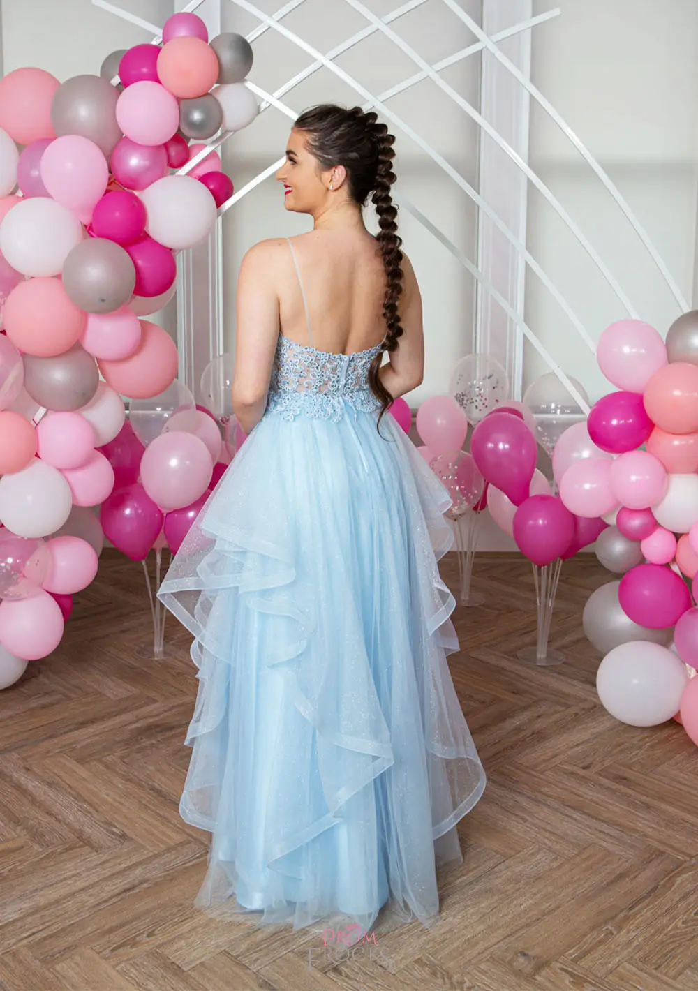 The Rachael Dress from MK Prom in Porcelain Sky blue (Back)