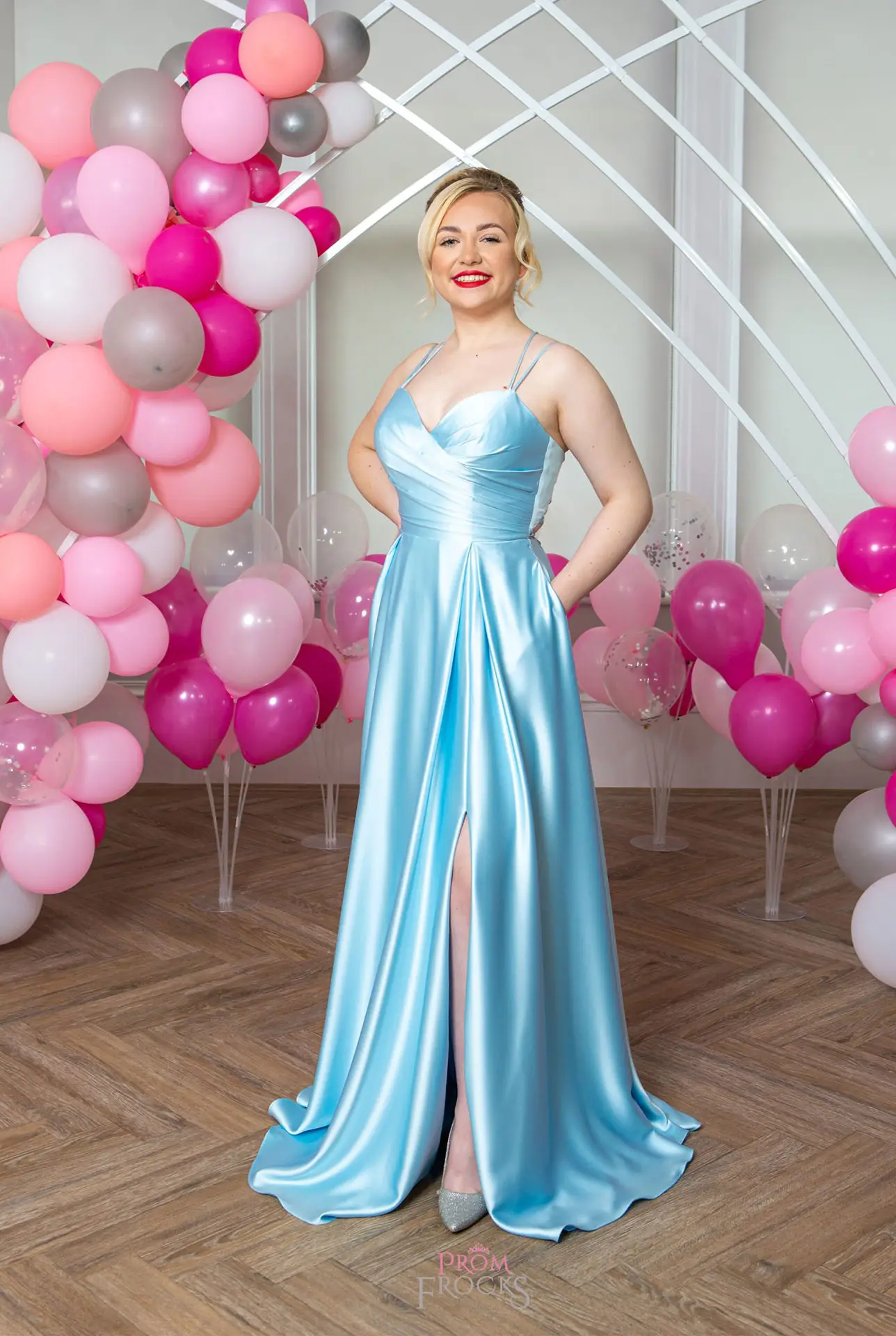 The delightful Janelle dress in shimmering Sky Blue!