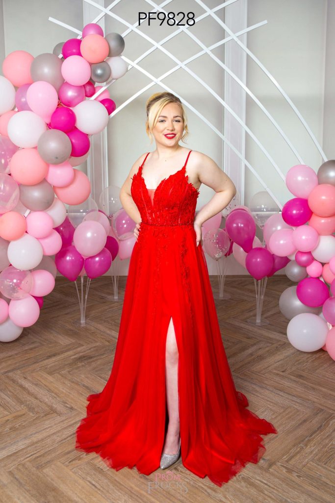 Sire Red shimmer will surely get you noticed in thie Alba dress from MK Prom Frocks