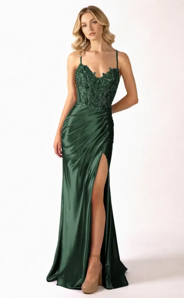 Riley — Column/Sheath Prom Dress — Forest Green