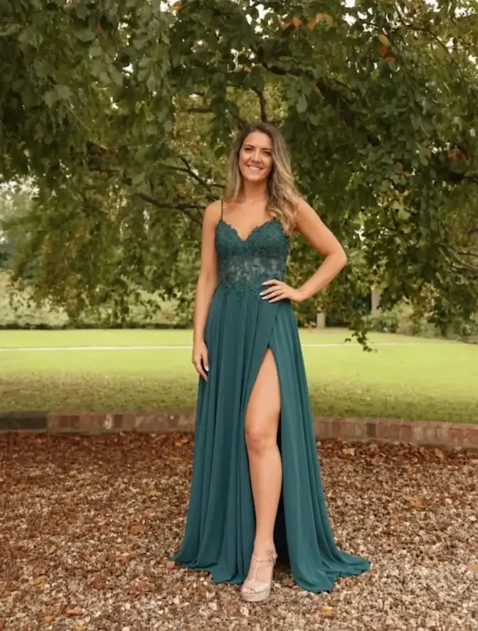 Talia — A-line Prom Dress — Emerald Green
