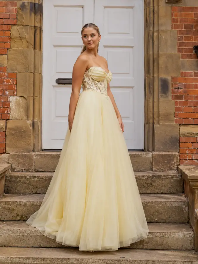 Camila — Ballgown Prom Dress — Pale Butter Yellow