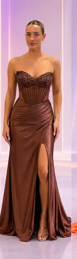 Mikaela — Column/Sheath Prom Dress — Chocolate Brown